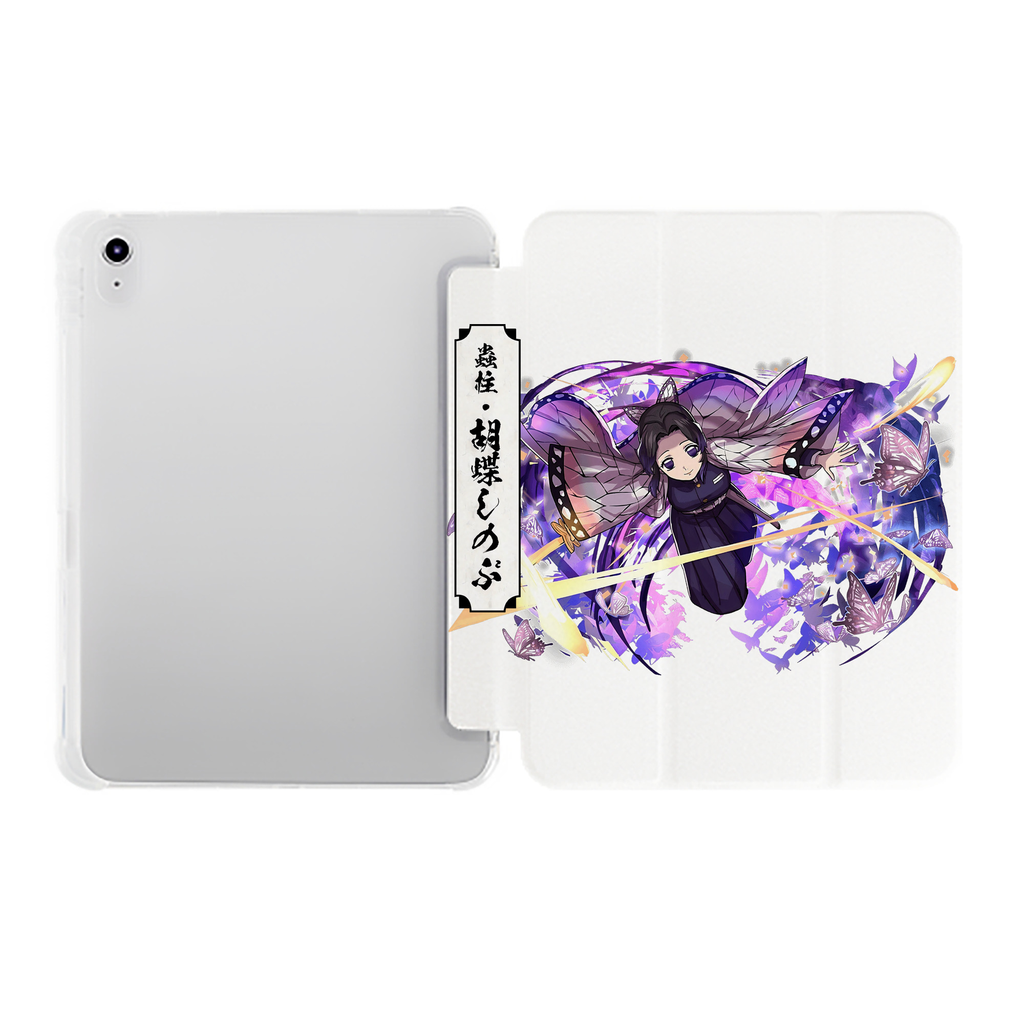 （画像用） 鬼滅の刃（きめつのやいば）蟲柱-胡蝶 しのぶ／こちょう しのぶ Kochou Shinobu IPad ケース ペン収納付き 三つ折りスタンド PUレザー×シリコン 対応機種9.5/10.5/10.9インチ